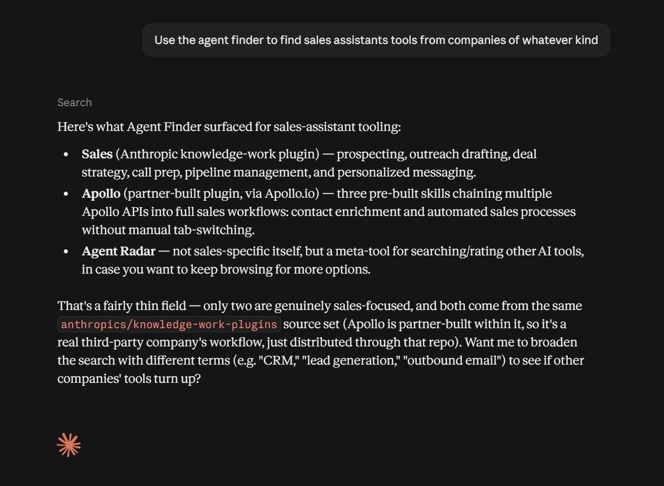 Product screenshot — an agent finder result